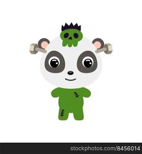 Cute little Halloween panda in a Frankenstein costume. Cartoon animal character for kids t-shirts, nursery decoration, baby shower, greeting card, invitation. Vector stock illustration