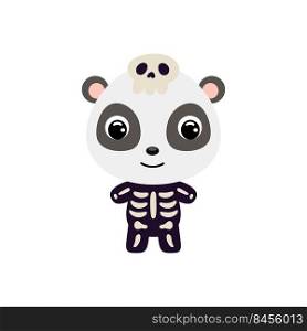 Cute little Halloween panda in a skeleton costume. Cartoon animal character for kids t-shirts, nursery decoration, baby shower, greeting card, invitation, house interior. Vector stock illustration