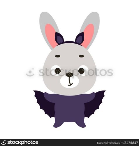 Cute little Halloween rabbit in a bat costume. Cartoon animal character for kids t-shirts, nursery decoration, baby shower, greeting card, invitation, house interior. Vector stock illustration
