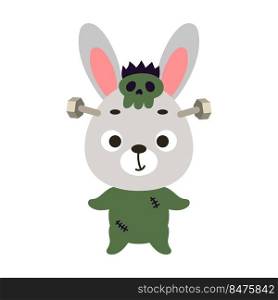 Cute little Halloween rabbit in a Frankenstein costume. Cartoon animal character for kids t-shirts, nursery decoration, baby shower, greeting card, invitation. Vector stock illustration