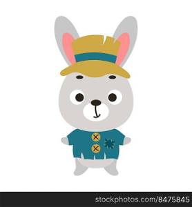 Cute little Halloween rabbit in a scarecrow costume. Cartoon animal character for kids t-shirts, nursery decoration, baby shower, greeting card, invitation, house interior. Vector stock illustration