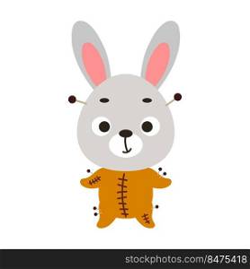 Cute little Halloween rabbit in a voodoo costume. Cartoon animal character for kids t-shirts, nursery decoration, baby shower, greeting card, invitation, house interior. Vector stock illustration