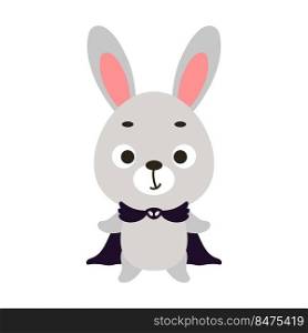 Cute little Halloween rabbit in a wizard costume. Cartoon animal character for kids t-shirts, nursery decoration, baby shower, greeting card, invitation, house interior. Vector stock illustration