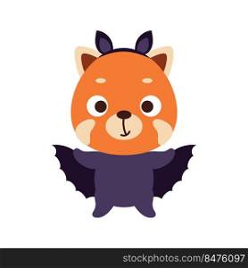 Cute little Halloween red panda in a bat costume. Cartoon animal character for kids t-shirts, nursery decoration, baby shower, greeting card, invitation, house interior. Vector stock illustration