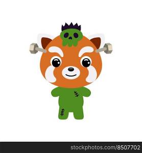 Cute little Halloween red panda in a Frankenstein costume. Cartoon animal character for kids t-shirts, nursery decoration, baby shower, greeting card, invitation. Vector stock illustration