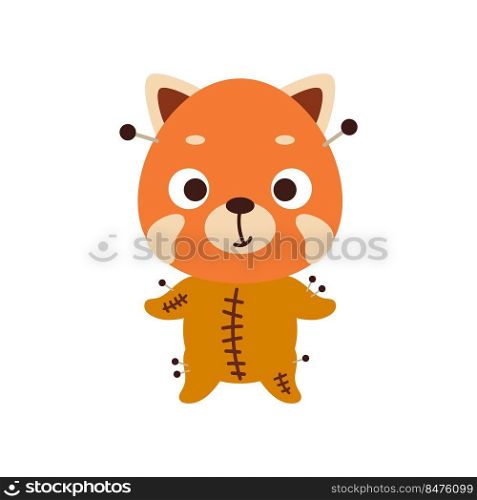 Cute little Halloween red panda in a voodoo costume. Cartoon animal character for kids t-shirts, nursery decoration, baby shower, greeting card, invitation, house interior. Vector stock illustration