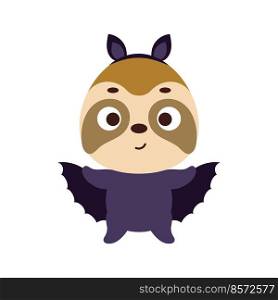 Cute little Halloween sloth in a bat costume. Cartoon animal character for kids t-shirts, nursery decoration, baby shower, greeting card, invitation, house interior. Vector stock illustration