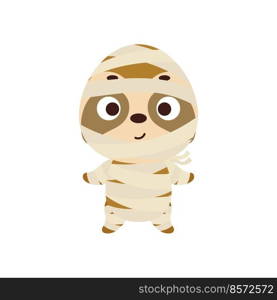 Cute little Halloween sloth in a mummy costume. Cartoon animal character for kids t-shirts, nursery decoration, baby shower, greeting card, invitation, house interior. Vector stock illustration