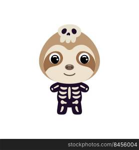 Cute little Halloween sloth in a skeleton costume. Cartoon animal character for kids t-shirts, nursery decoration, baby shower, greeting card, invitation, house interior. Vector stock illustration