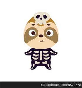Cute little Halloween sloth in a skeleton costume. Cartoon animal character for kids t-shirts, nursery decoration, baby shower, greeting card, invitation, house interior. Vector stock illustration