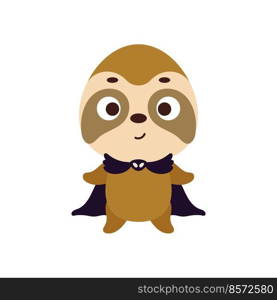 Cute little Halloween sloth in a wizard costume. Cartoon animal character for kids t-shirts, nursery decoration, baby shower, greeting card, invitation, house interior. Vector stock illustration