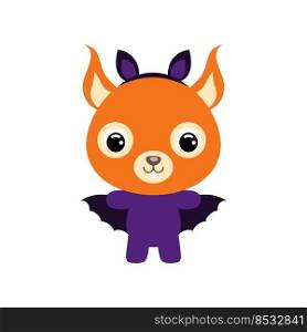 Cute little Halloween squirrel in a bat costume. Cartoon animal character for kids t-shirts, nursery decoration, baby shower, greeting card, invitation, house interior. Vector stock illustration