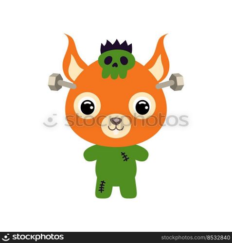 Cute little Halloween squirrel in a Frankenstein costume. Cartoon animal character for kids t-shirts, nursery decoration, baby shower, greeting card, invitation. Vector stock illustration