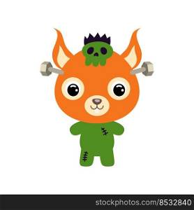 Cute little Halloween squirrel in a Frankenstein costume. Cartoon animal character for kids t-shirts, nursery decoration, baby shower, greeting card, invitation. Vector stock illustration