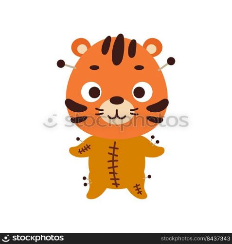 Cute little Halloween tiger in a voodoo costume. Cartoon animal character for kids t-shirts, nursery decoration, baby shower, greeting card, invitation, house interior. Vector stock illustration