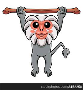 Cute little hamadryad monkey cartoon hanging on tree