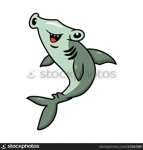 Cute little hammerhead shark cartoon jumping