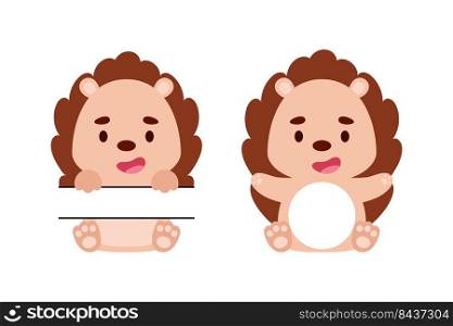 Cute little hedgehog split monogram. Funny cartoon character for kids t-shirts, nursery decoration, baby shower, greeting cards, invitations, scrapbooking, home decor. Vector stock illustration