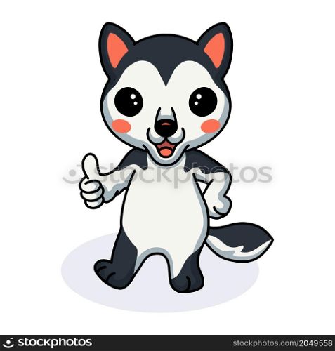 Cute little husky dog cartoon giving thumb up