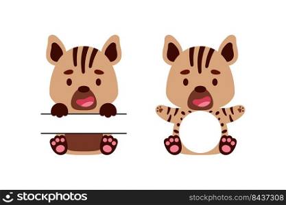 Cute little hyena split monogram. Funny cartoon character for kids t-shirts, nursery decoration, baby shower, greeting cards, invitations, scrapbooking, home decor. Vector stock illustration