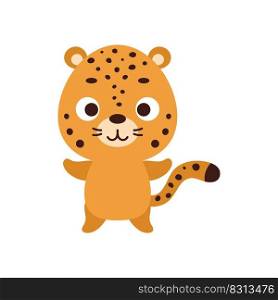 Cute little jaguar. Cartoon animal character design for kids t-shirts, nursery decoration, baby shower celebration, greeting cards, invitations, bookmark, house interior. Vector stock illustration