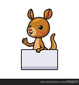 Cute little kangaroo cartoon with blank sign