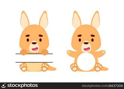 Cute little kangaroo split monogram. Funny cartoon character for kids t-shirts, nursery decoration, baby shower, greeting cards, invitations, scrapbooking, home decor. Vector stock illustration