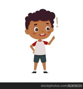 Cute little kid boy with great idea. Cartoon schoolboy character show facial expression. Vector illustration.