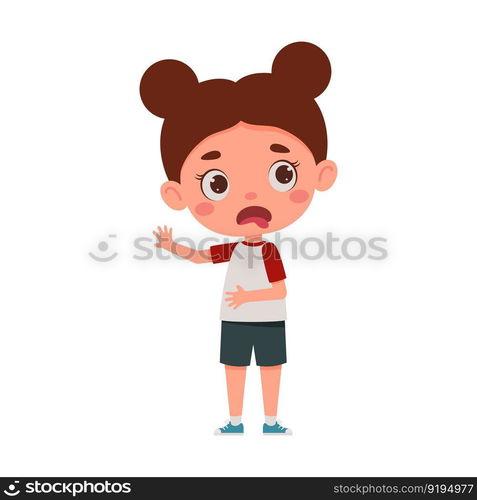 Cute little kid girl feeling disgusted. Cartoon schoolgirl character ...