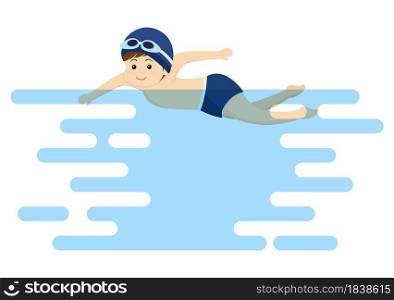Cute Little Kids Swimming Background Vector Illustration in flat cartoon style. people dressed in swimwear, swim in summer and performing water activities