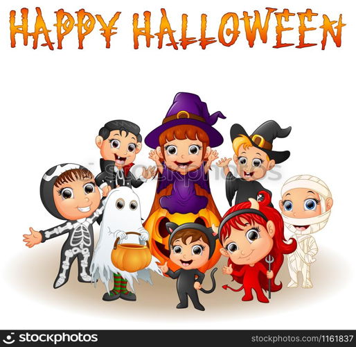 Cute little kids wearing Halloween costumes