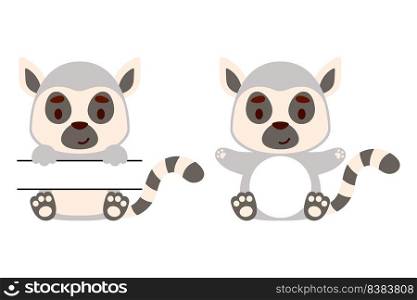 Cute little lemur split monogram. Funny cartoon character for kids t-shirts, nursery decoration, baby shower, greeting cards, invitations, scrapbooking, home decor. Vector stock illustration