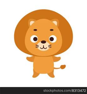 Cute little lion. Cartoon animal character design for kids t-shirts, nursery decoration, baby shower celebration, greeting cards, invitations, bookmark, house interior. Vector stock illustration