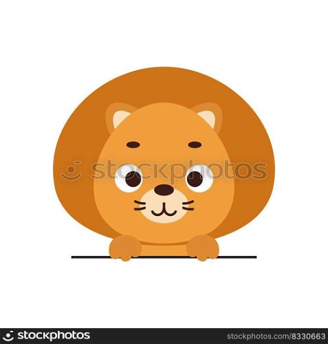 Cute little lion head on white background. Cartoon animal character for kids t-shirts, nursery decoration, baby shower, greeting card, invitation, house interior. Vector stock illustration