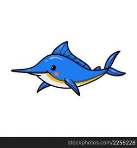 Cute little marlin cartoon swimming