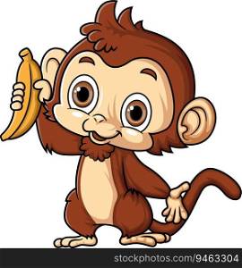Cute little monkey holding banana of illustration
