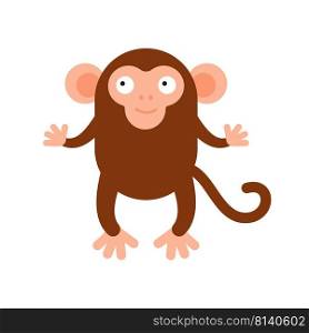 Cute little monkey isolated. Cartoon animal character for kids cards, baby shower, invitation, poster, t-shirt, house decor. Vector stock illustration.