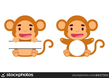 Cute little monkey split monogram. Funny cartoon character for kids t-shirts, nursery decoration, baby shower, greeting cards, invitations, scrapbooking, home decor. Vector stock illustration