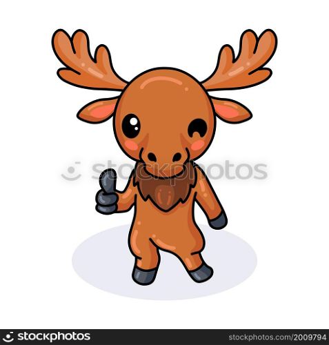 Cute little moose cartoon giving thumb up