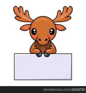 Cute little moose cartoon with blank sign