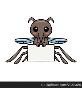 Cute little mosquito cartoon with blank sign 