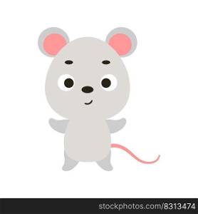 Cute little mouse. Cartoon animal character design for kids t-shirts, nursery decoration, baby shower celebration, greeting cards, invitations, bookmark, house interior. Vector stock illustration