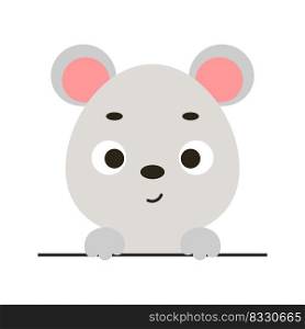 Cute little mouse head on white background. Cartoon animal character for kids t-shirts, nursery decoration, baby shower, greeting card, invitation, house interior. Vector stock illustration