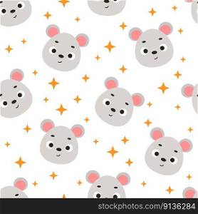 Cute little mouse head seamless childish pattern. Funny cartoon animal character for fabric, wrapping, textile, wallpaper, apparel. Vector illustration