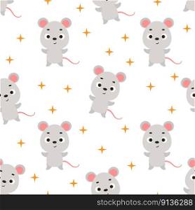 Cute little mouse seamless childish pattern. Funny cartoon animal character for fabric, wrapping, textile, wallpaper, apparel. Vector illustration