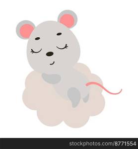 Cute little mouse sleeping on cloud. Cartoon animal character for kids t-shirt, nursery decoration, baby shower, greeting cards, invitations, house interior. Vector stock illustration