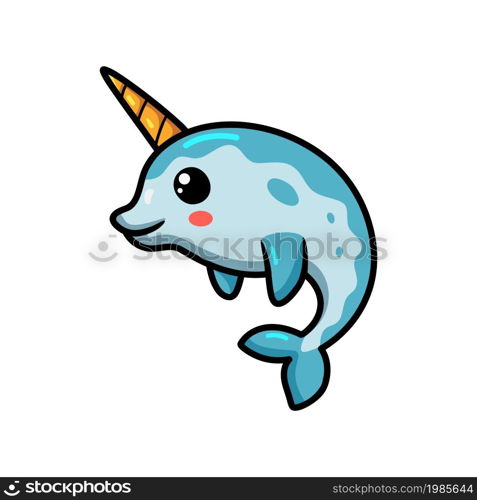 Cute little narwhal cartoon posing