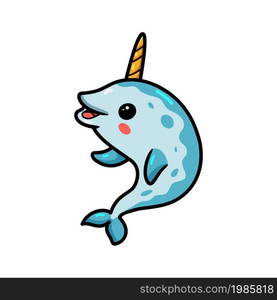 Cute little narwhal cartoon posing