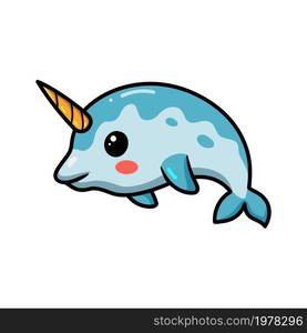 Cute little narwhal cartoon swimming