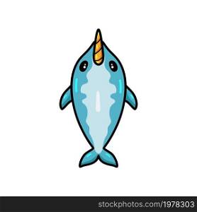 Cute little narwhal cartoon swimming